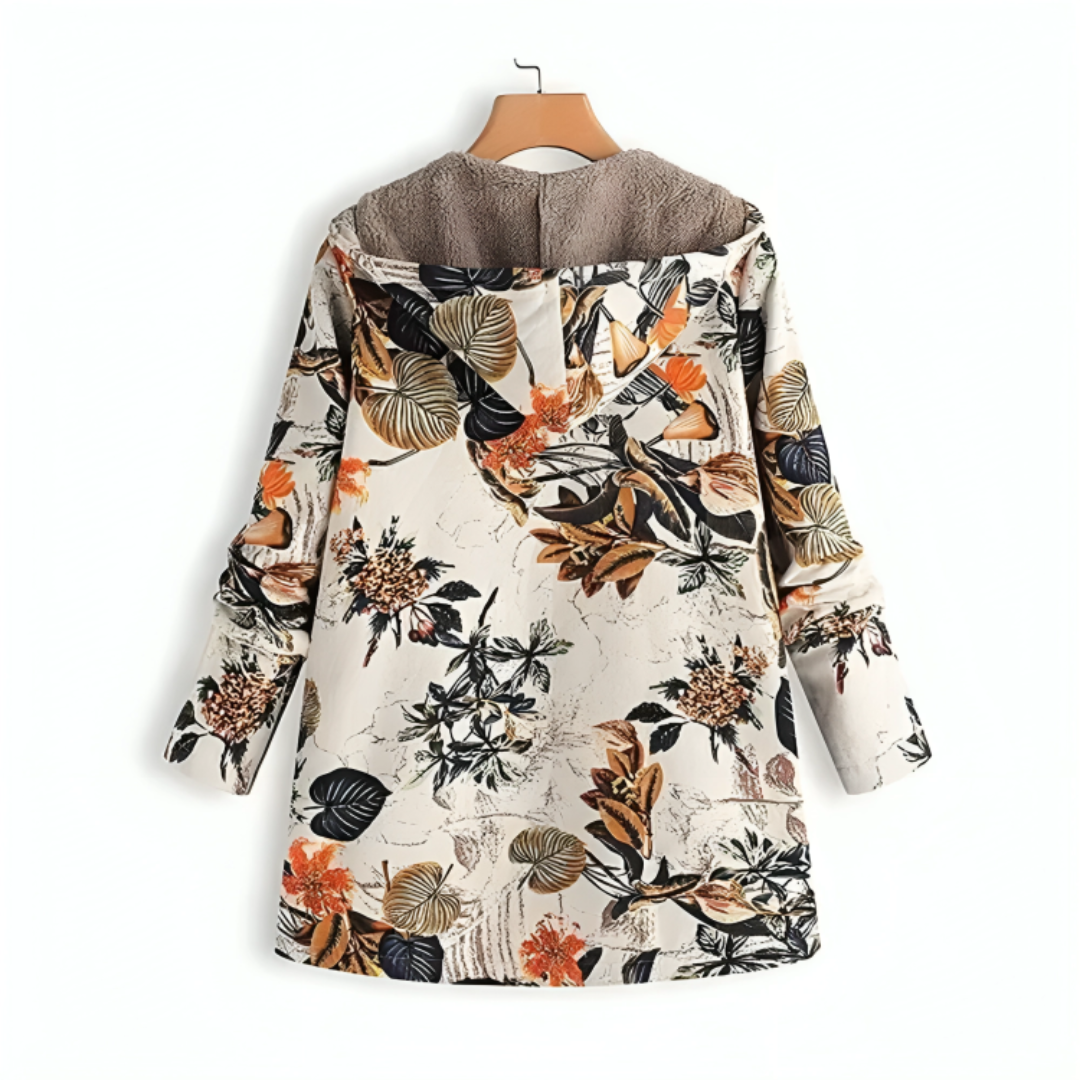 Women’s Lined Winter Parka with Hood – Becca Floral Patch Fleece Coat