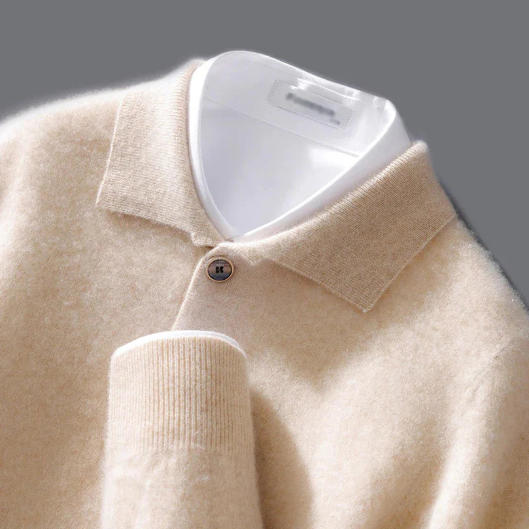 Cashmere Polo Sweater with Button Placket – Belford Vest