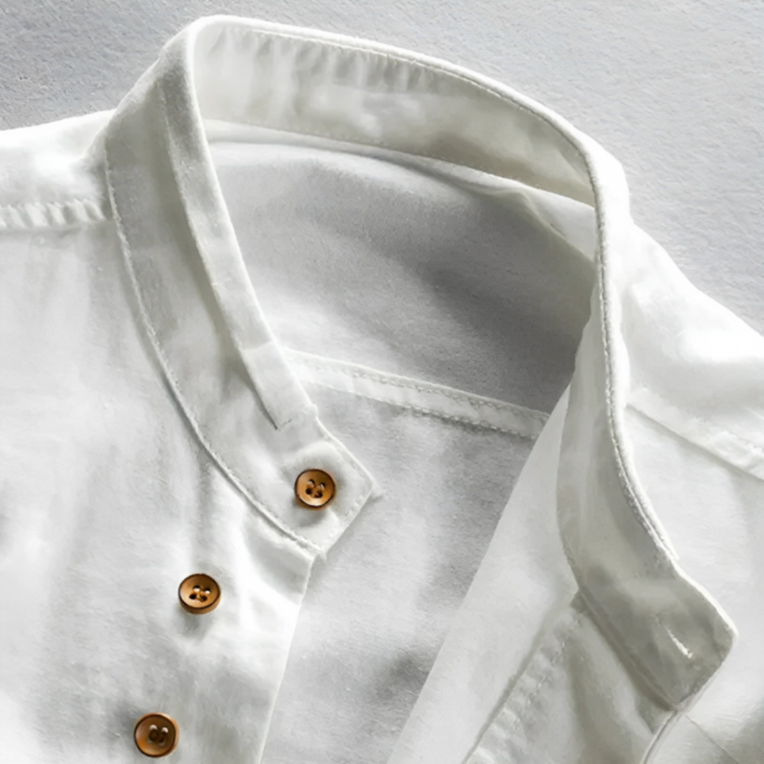 Cotton Long Sleeve Sweater Shirt with Mandarin Collar – Sjors Vest