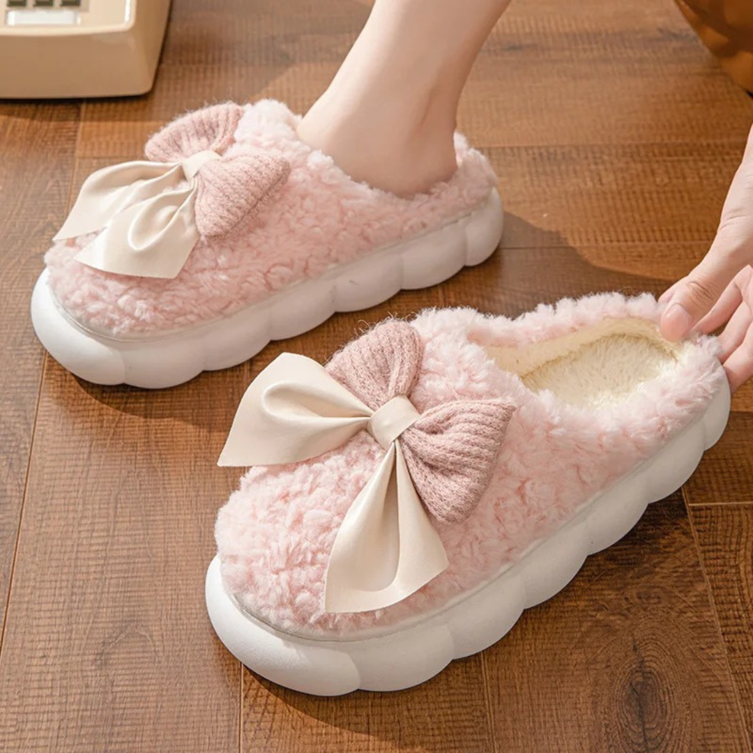 Slipper for Women – CozyBloom Plush Bow Indoor/Outdoor Slippers