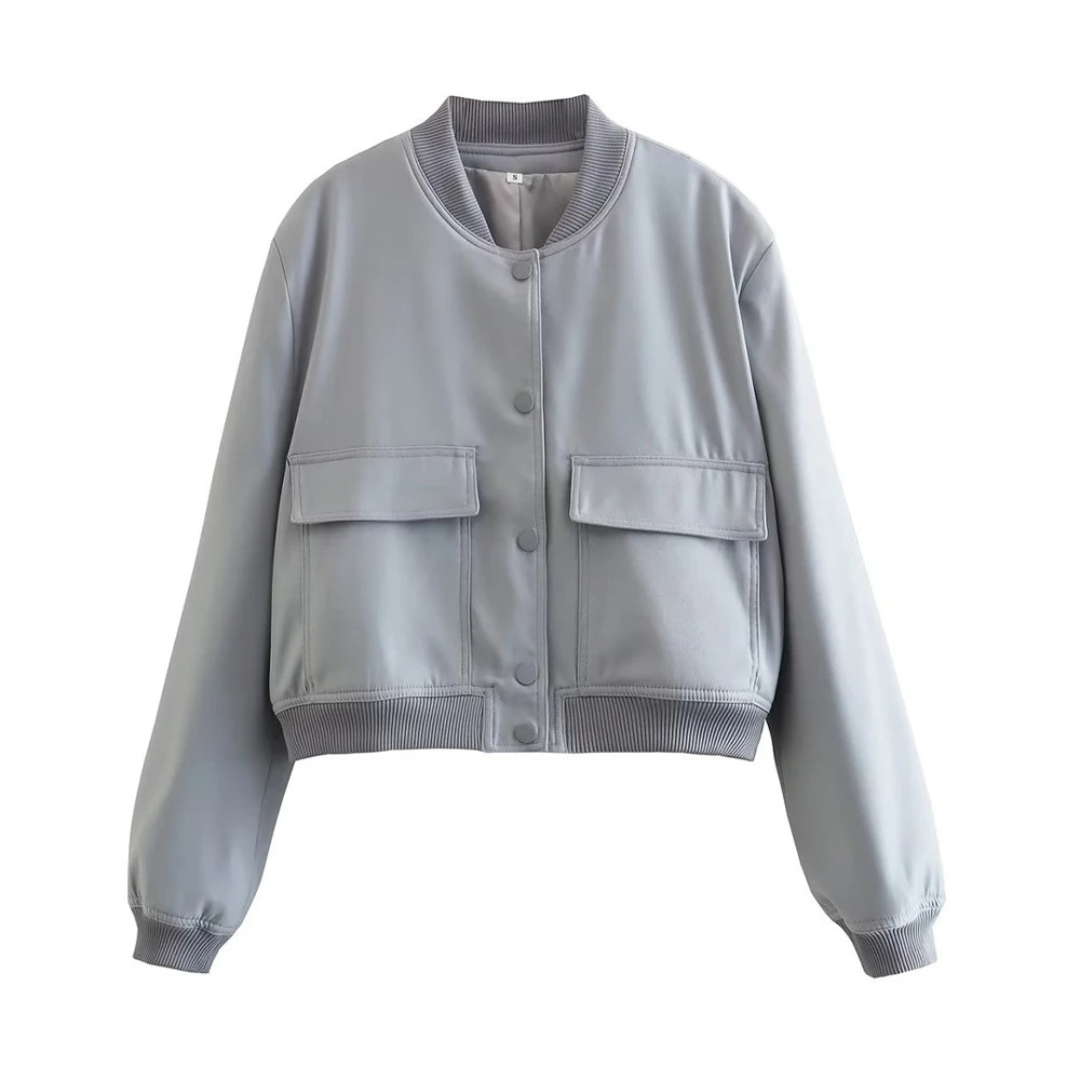 Women’s Cropped Bomber Jacket – Minimalist Soft-Touch Zip Jacket