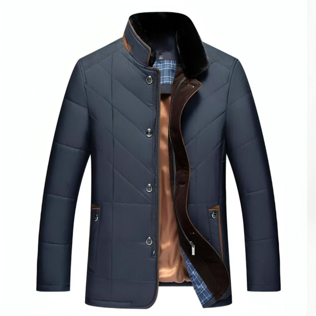 Men’s Quilted Stand Collar Jacket – Warm Padded Winter Coat