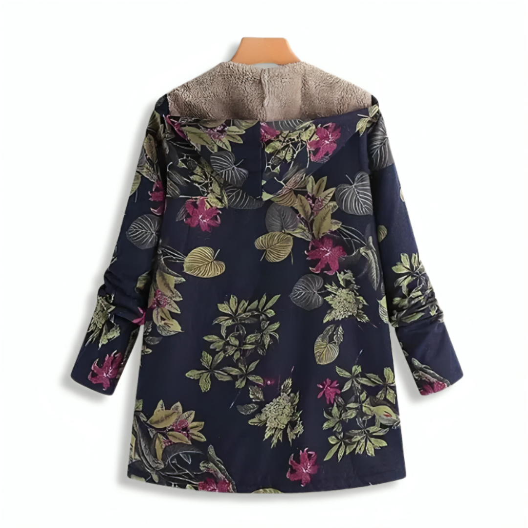 Women’s Lined Winter Parka with Hood – Becca Floral Patch Fleece Coat