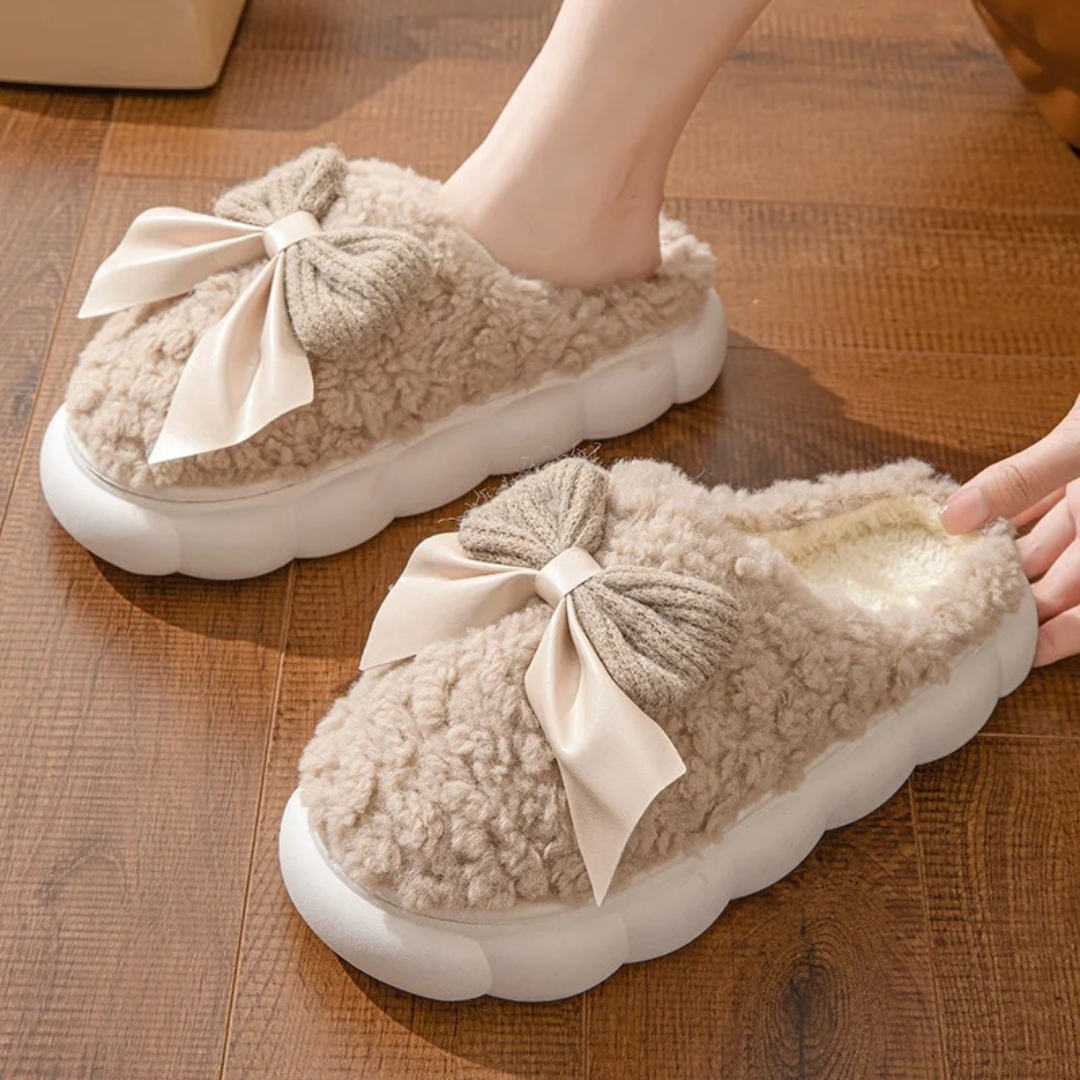 Slipper for Women – CozyBloom Plush Bow Indoor/Outdoor Slippers
