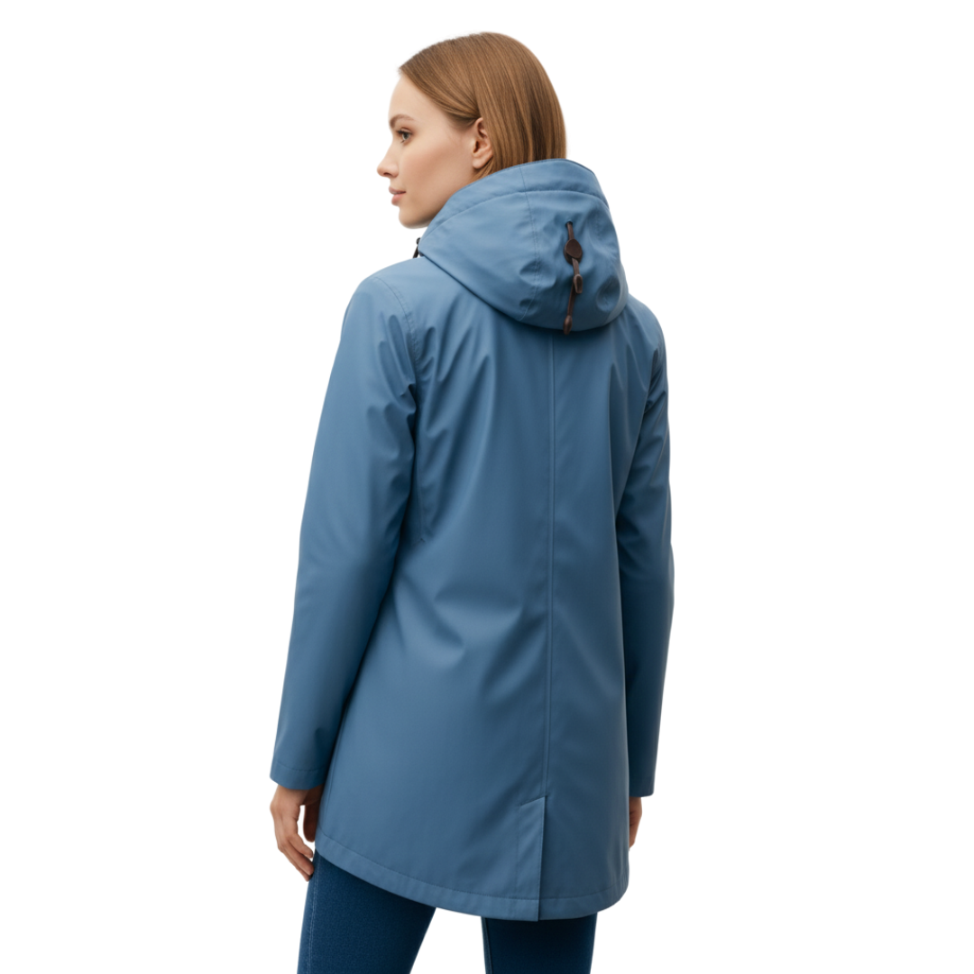 Women’s Long Waterproof Hooded Raincoat – Lightweight Windproof Jacket with Pockets