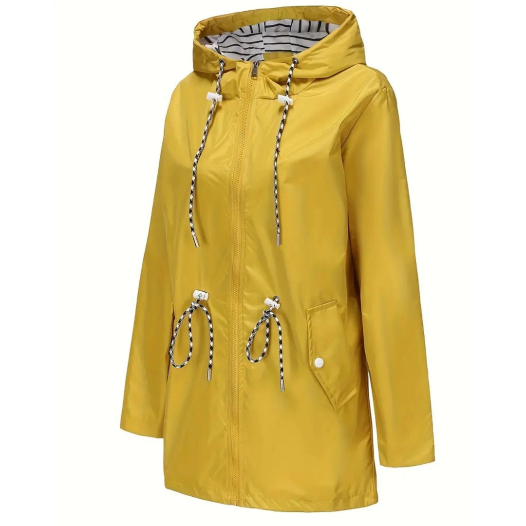 Women’s Waterproof Lightweight Jacket with Adjustable Waist – Hooded Raincoat