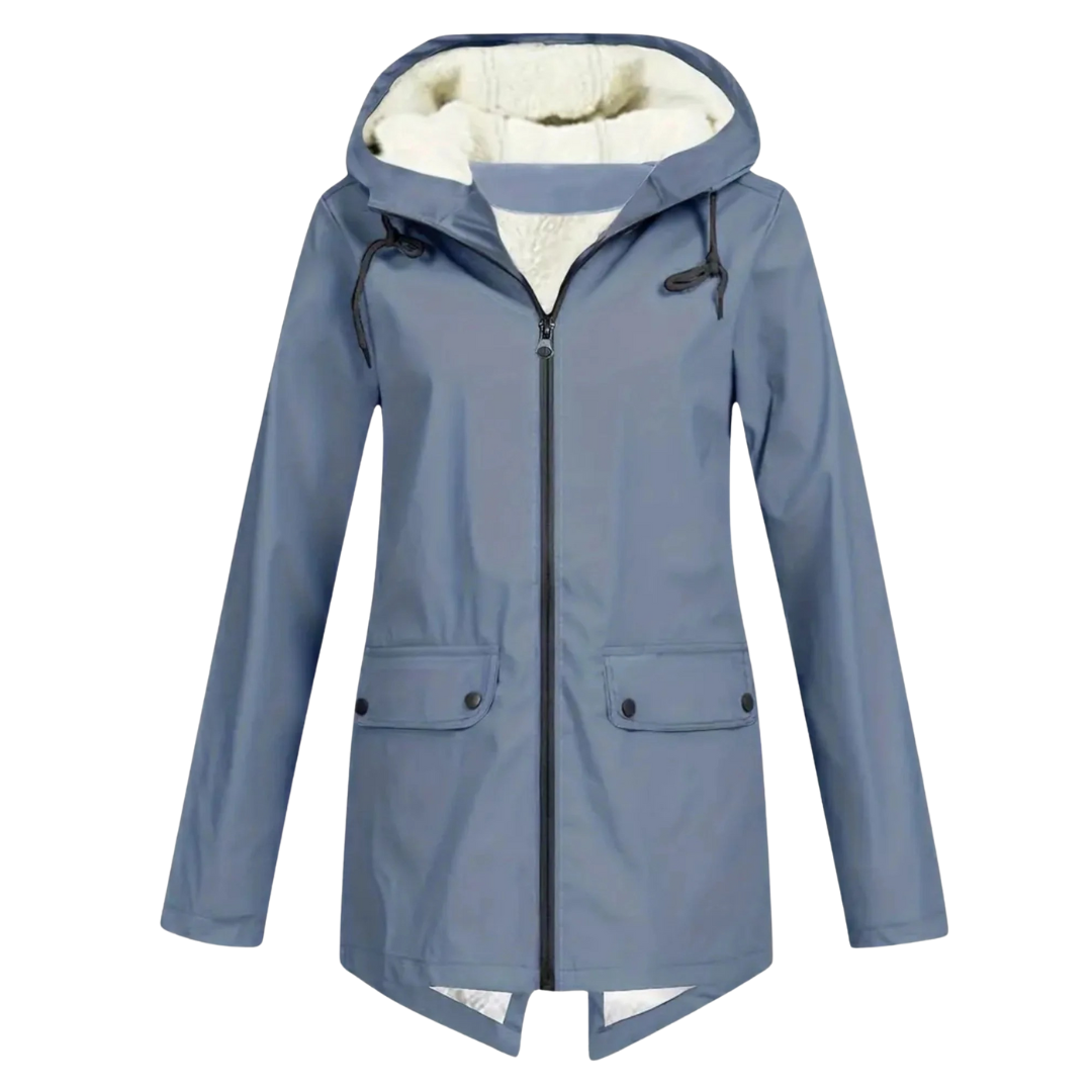 Women’s Fleece-Lined Waterproof Hooded Coat – Warm Winter Rain Jacket
