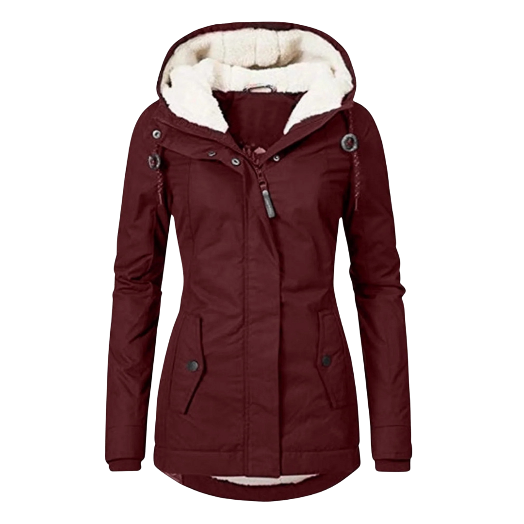 Women’s Fleece-Lined Hooded Jacket with Long Fit – Winter Coat