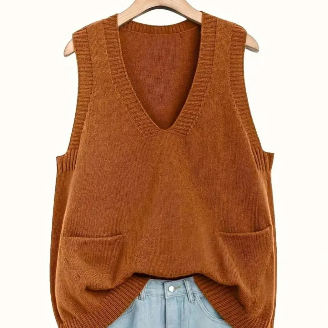 Knit Vest with Pockets & V-Neck – AutumnEase Vest