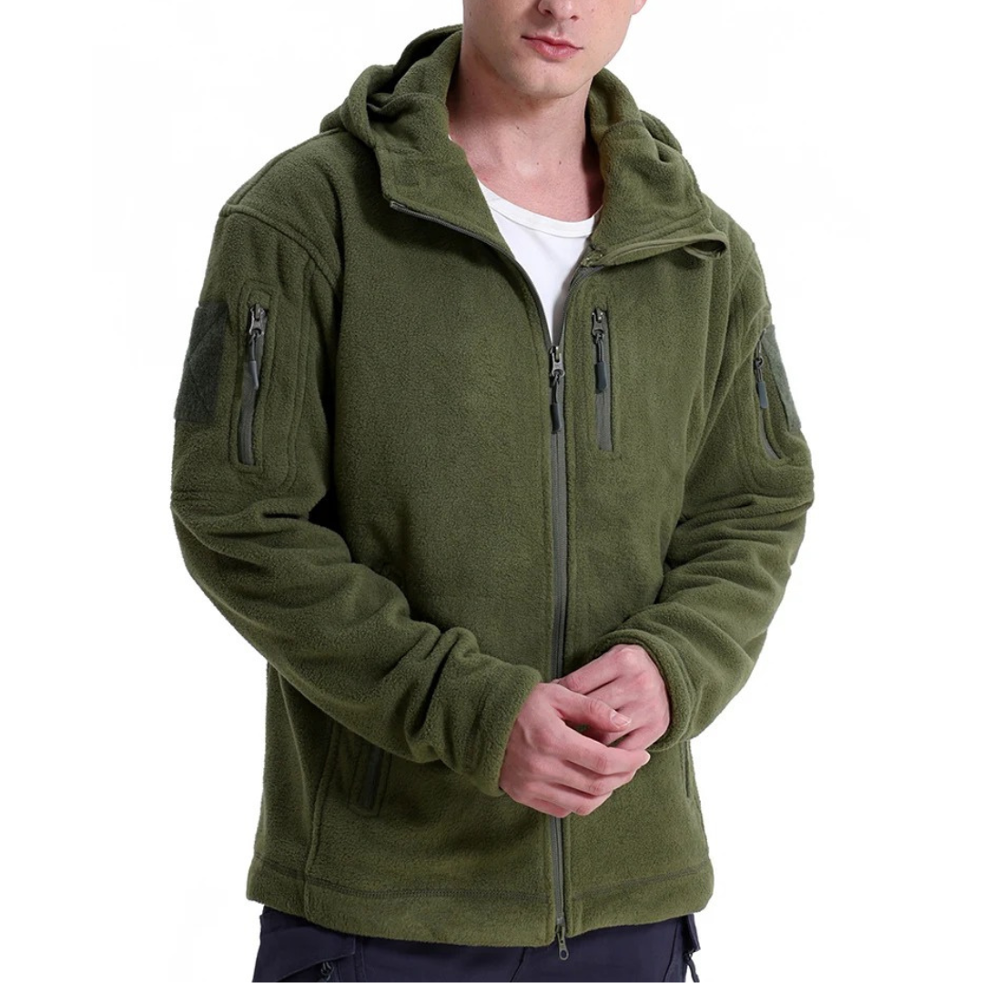 Men’s Tactical Fleece Jacket – Thermal Outdoor Hoodie with Zipper Pockets