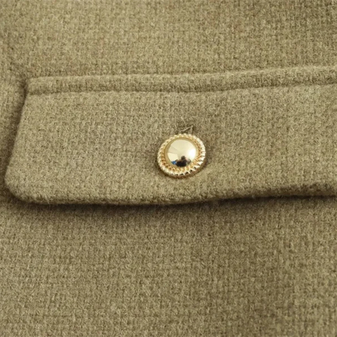 Women’s Cropped Bouclé Tweed Jacket – Elegant Gold Button Cardigan Blazer