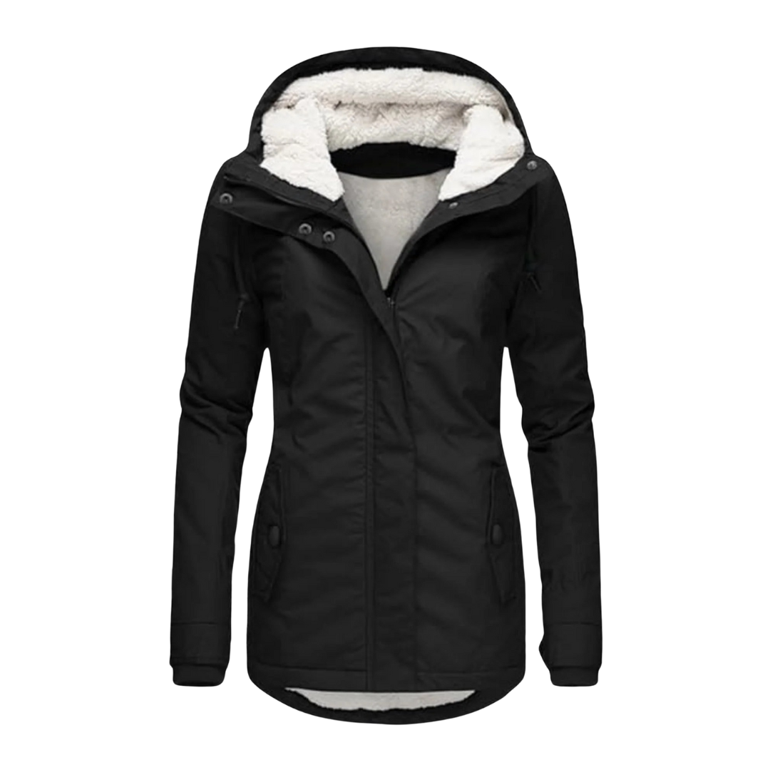 Women’s Fleece-Lined Hooded Jacket with Long Fit – Winter Coat
