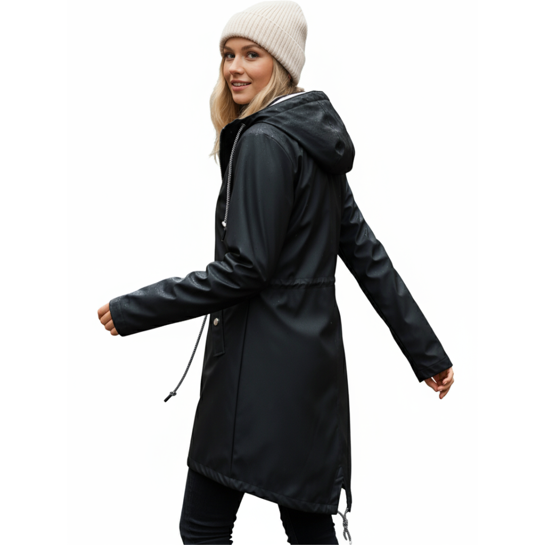 Women’s Long Waterproof Raincoat with Hood – Lightweight Casual Coat