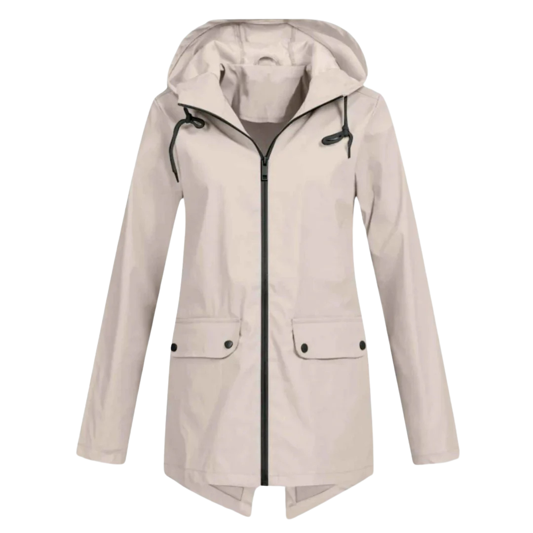 Women’s Long Waterproof Hooded Raincoat – Lightweight Windproof Jacket with Pockets