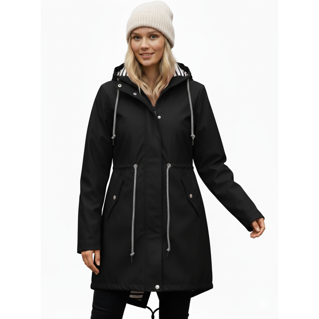 Women’s Long Waterproof Raincoat with Hood – Lightweight Casual Coat