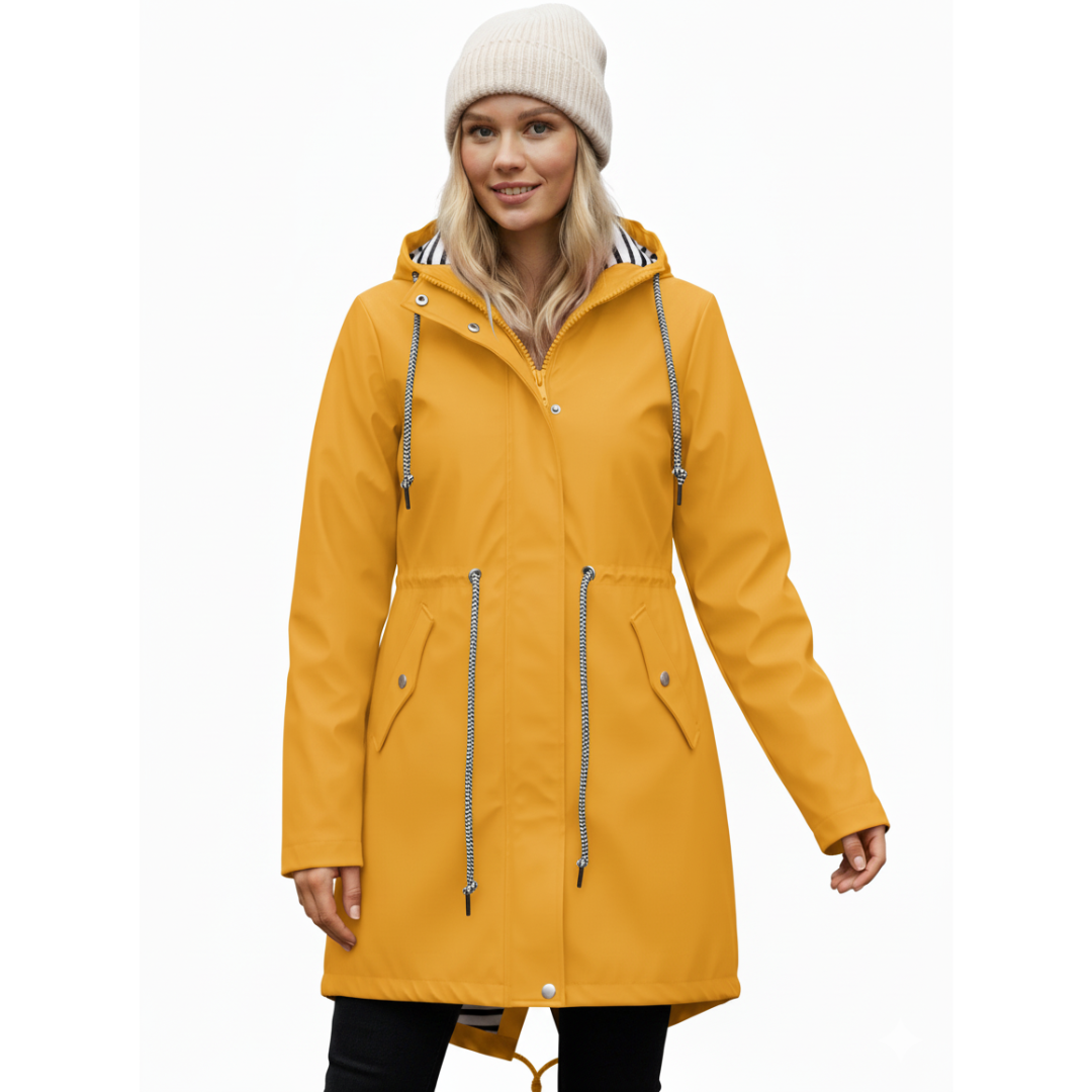 Women’s Long Waterproof Raincoat with Hood – Lightweight Casual Coat