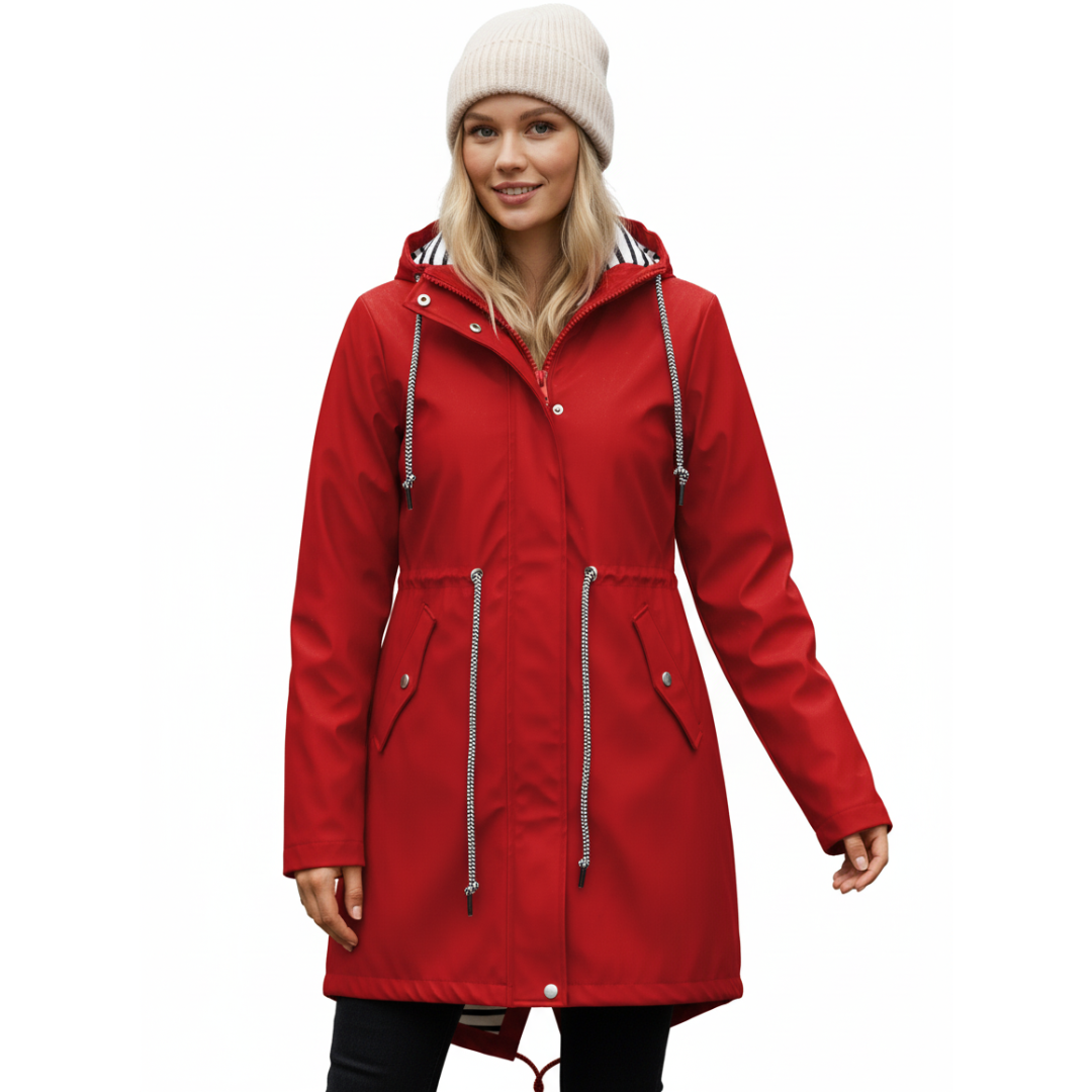 Women’s Long Waterproof Raincoat with Hood – Lightweight Casual Coat