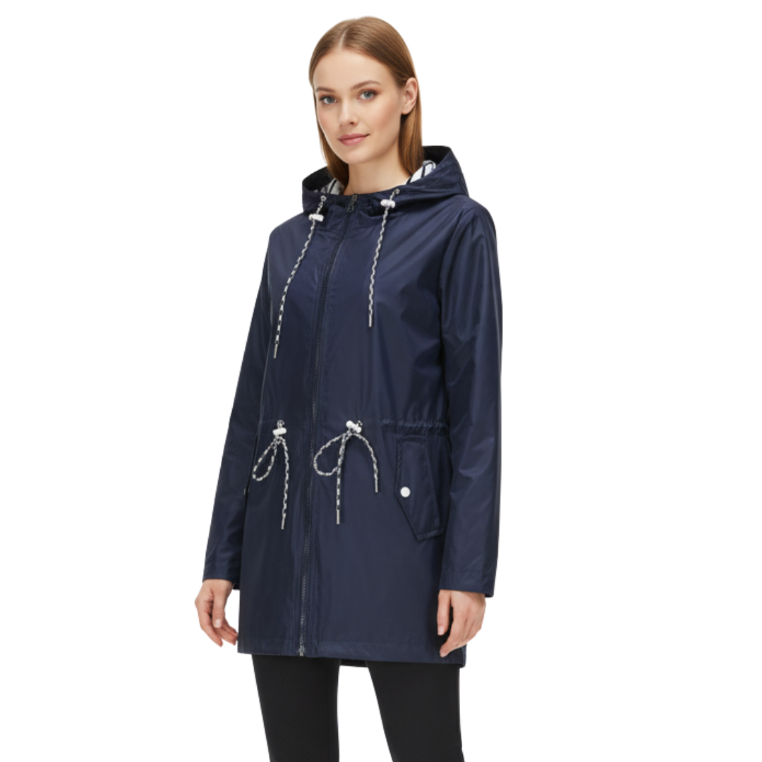 Women’s Waterproof Lightweight Jacket with Adjustable Waist – Hooded Raincoat