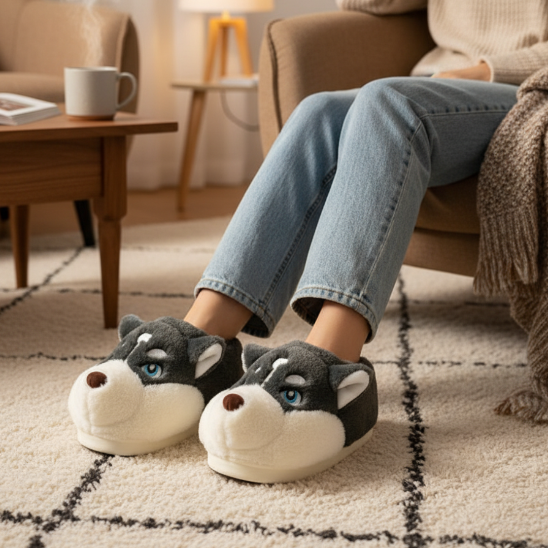 Slipper with Cute Dog Design & Plush Warm Lining – PawSnug Slippers
