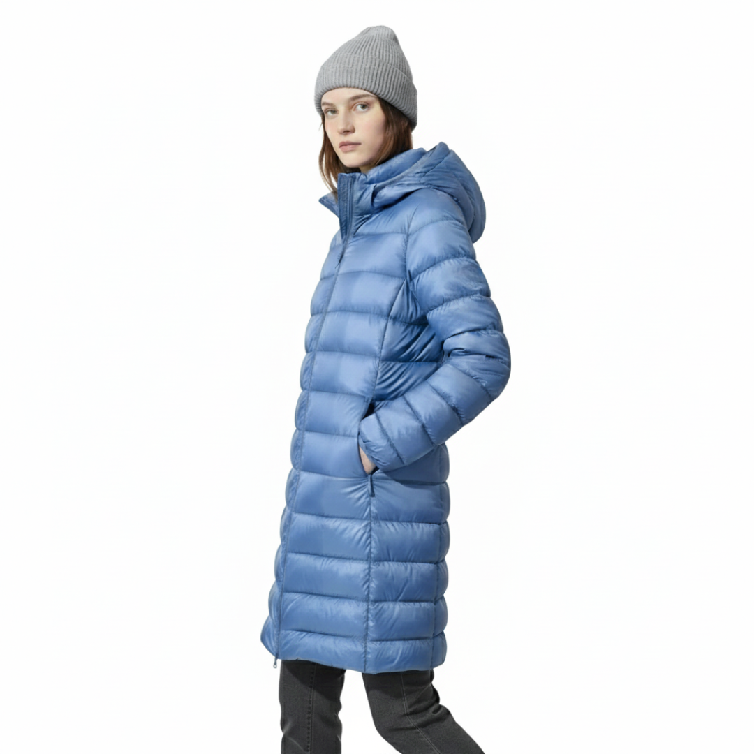 Women’s Long Lightweight Down Puffer Coat – Warm Hooded Coat