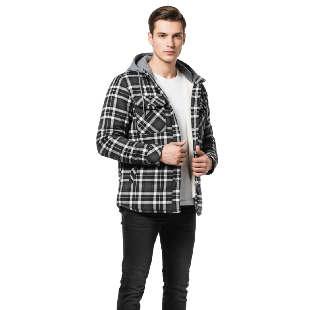 Men’s Hooded Sherpa-Lined Flannel Jacket – Warm Winter Plaid Shirt Jacket