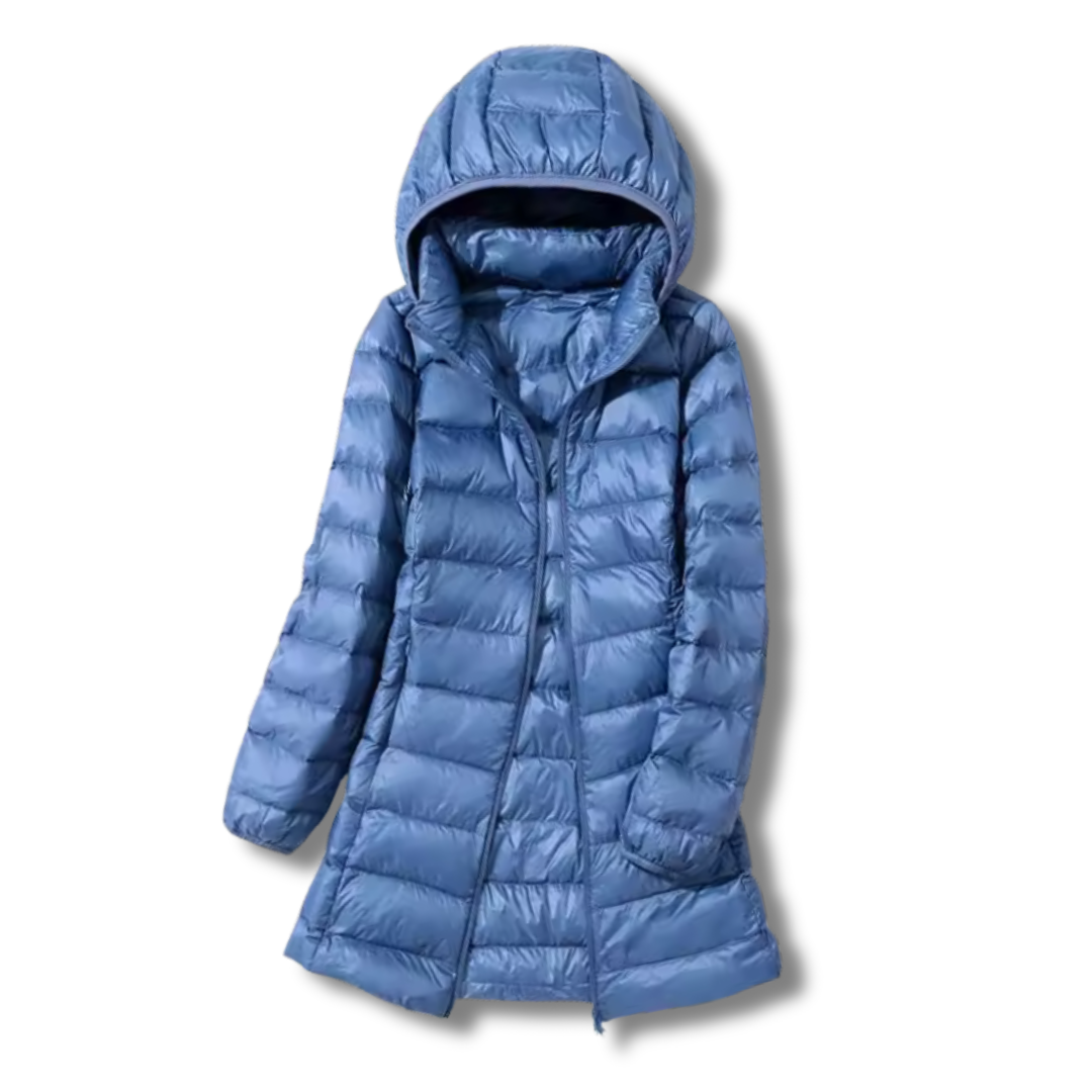 Women’s Long Lightweight Down Puffer Coat – Warm Hooded Coat