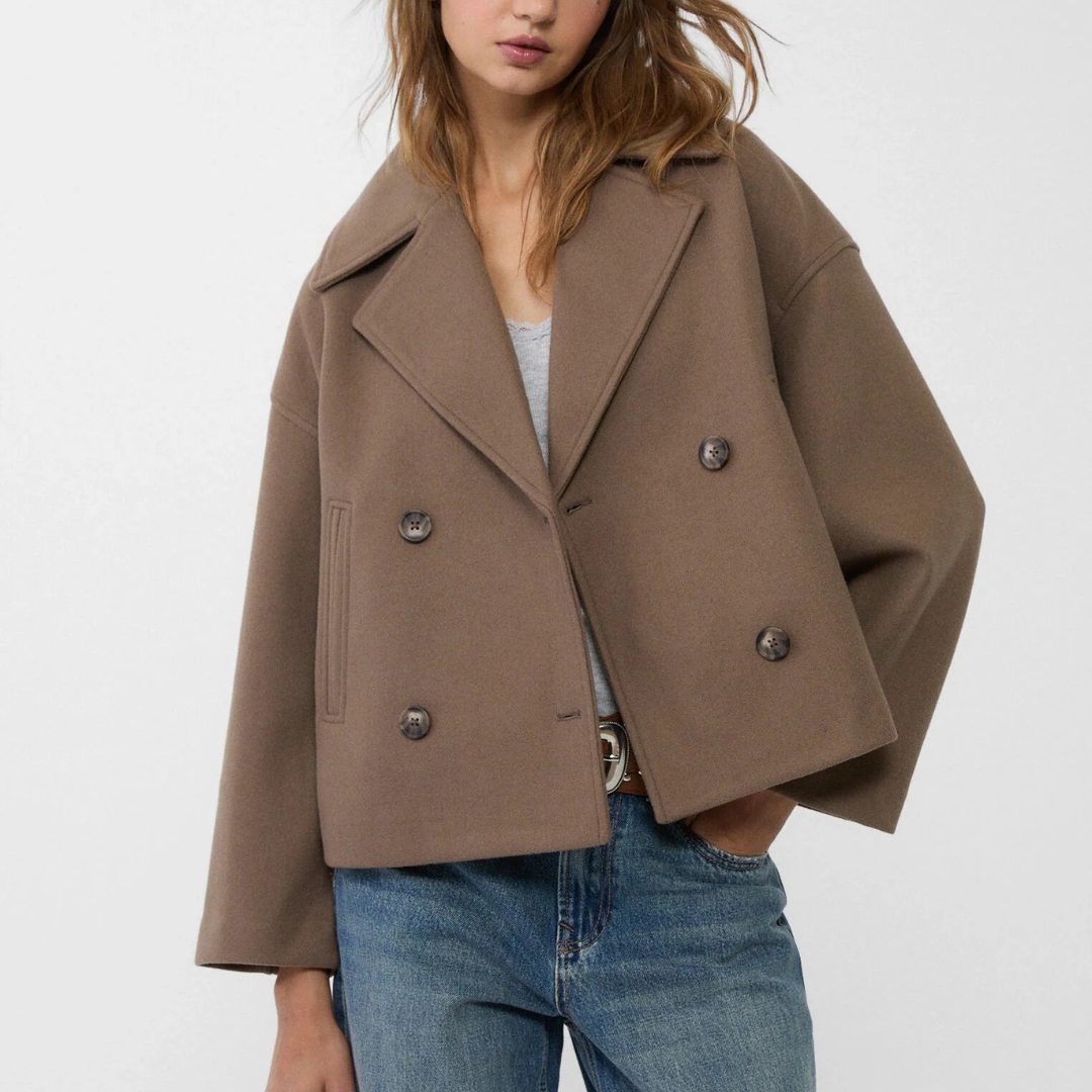 Women’s Cropped Wool Coat – Vintage Double-Breasted Jacket