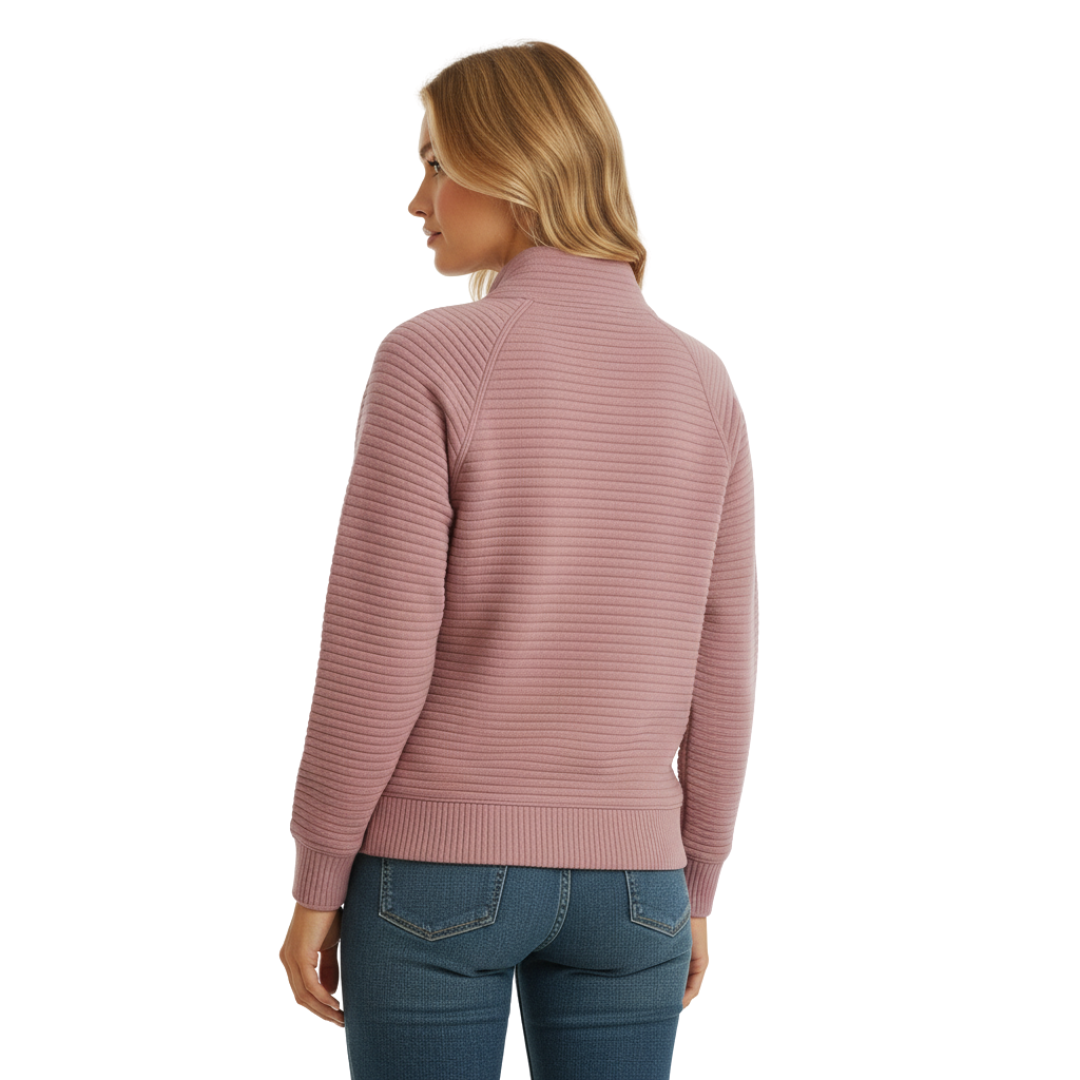 Women’s Half-Zip Ribbed Sweater with V-Neck – Pullover
