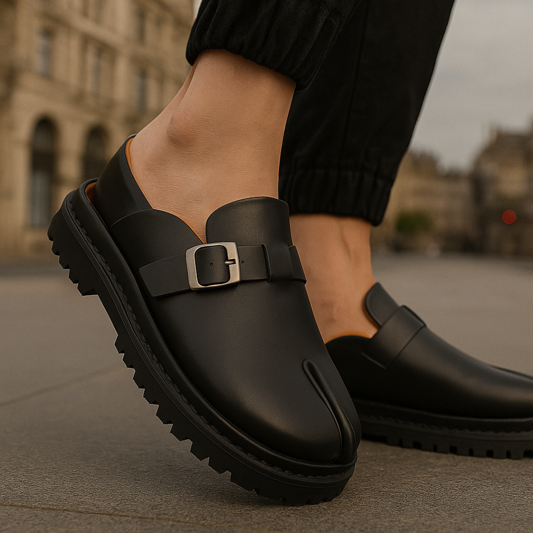 Leather Mules β Tabi Buckle Loafers