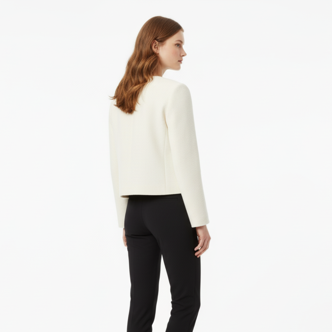 Women’s Cropped Bouclé Tweed Jacket – Elegant Gold Button Cardigan Blazer