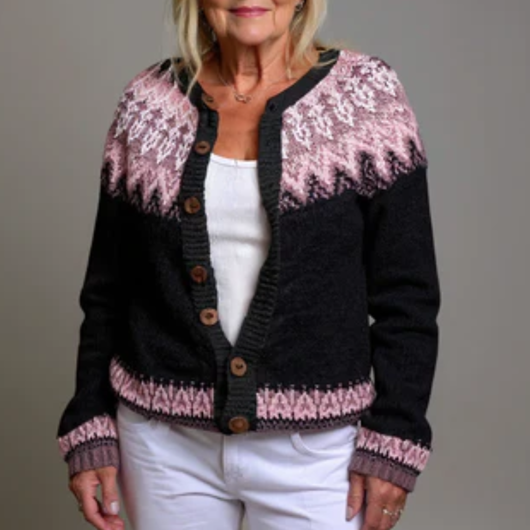 Wool Cardigan with Nordic Pattern – Fjellrose Knit