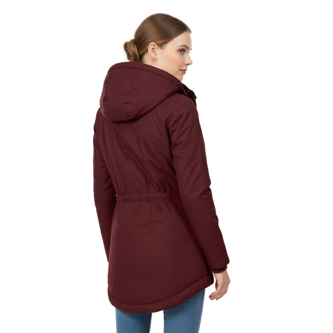 Women’s Fleece-Lined Hooded Jacket with Long Fit – Winter Coat