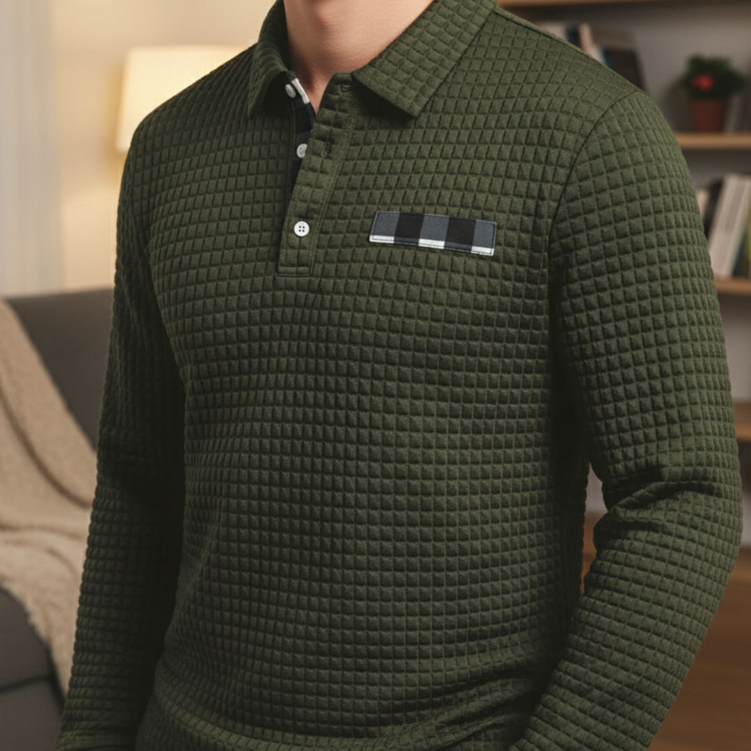 Men's Long Sleeve Knit Sweater Polo – GridWeave Vest Top