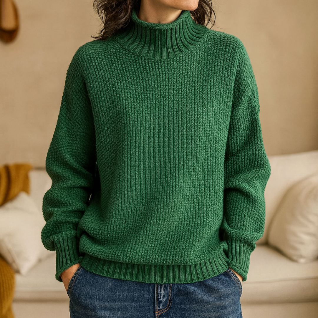 Knitted Sweater with Relaxed Fit & Ribbed Collar – CosyWeave Pullover