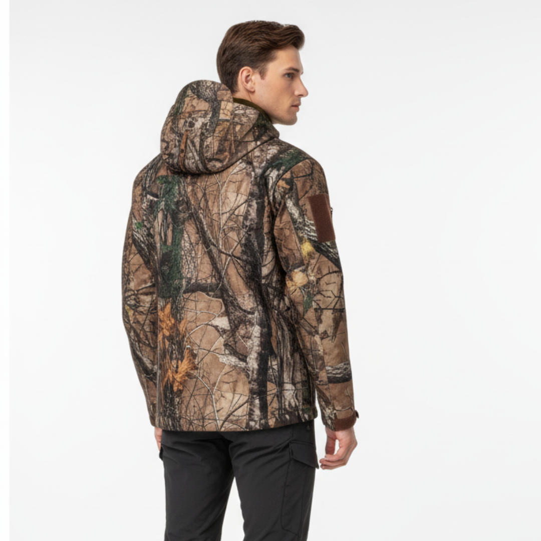 Men’s Waterproof Camo Softshell Jacket – Windproof Hunting Fleece with Hood