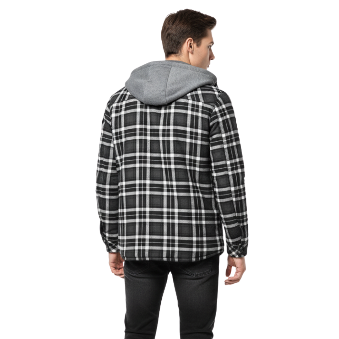 Men’s Hooded Sherpa-Lined Flannel Jacket – Warm Winter Plaid Shirt Jacket