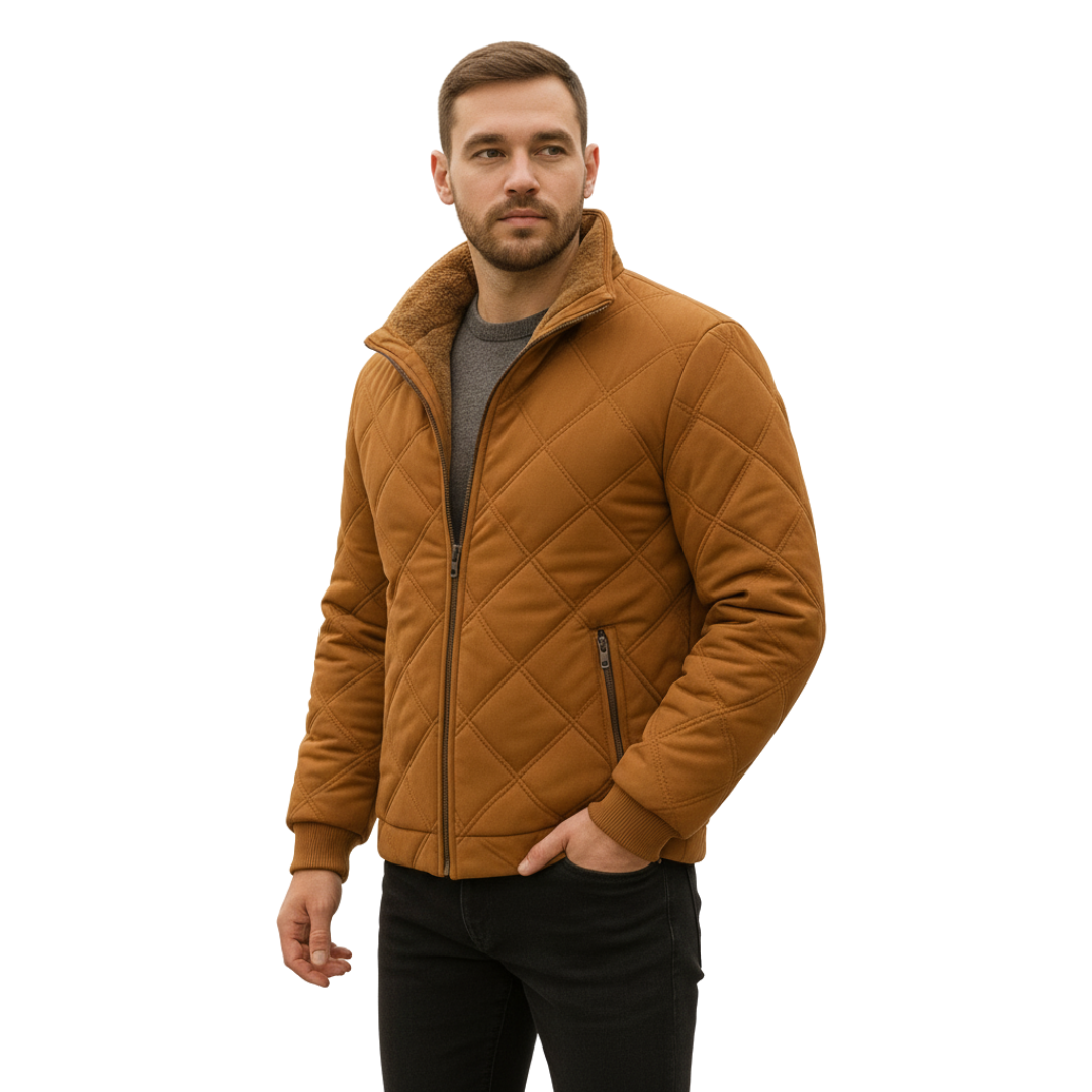 Men’s Quilted Jacket with Fleece Lining – Stand Collar Coat