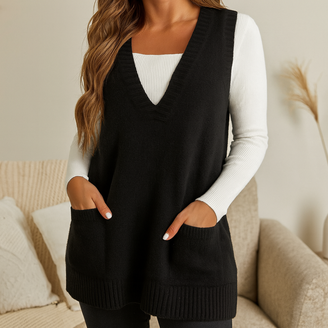 Knit Vest with Pockets & V-Neck – AutumnEase Vest