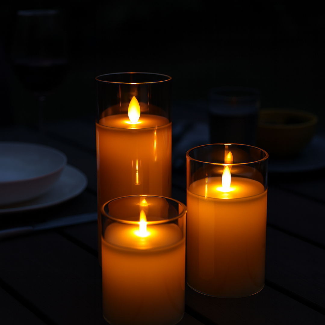 LED Flameless Candle Set with Real Wax & Remote Control – GlowLuxe Trio
