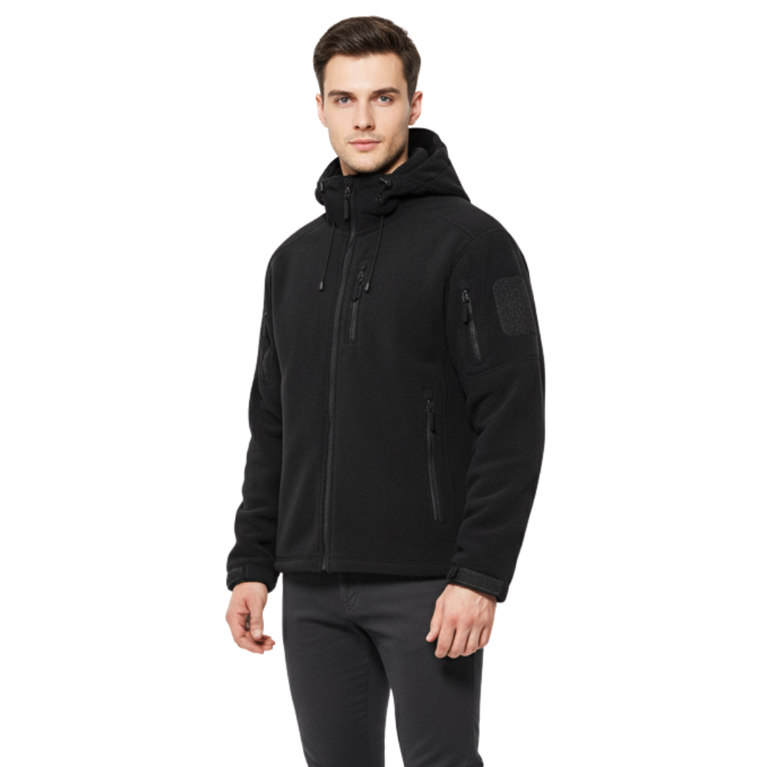Men’s Windproof Hooded Fleece Jacket – Warm Outdoor Softshell
