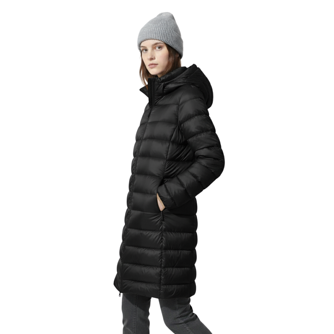 Women’s Long Lightweight Down Puffer Coat – Warm Hooded Coat