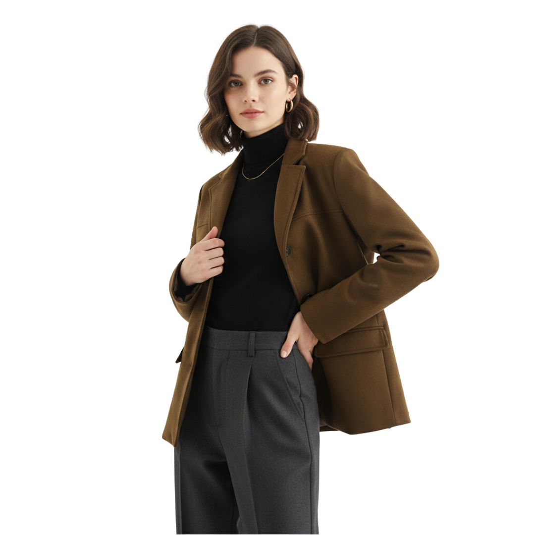 Women’s Single-Breasted Wool Coat – Tailored Long Overcoat