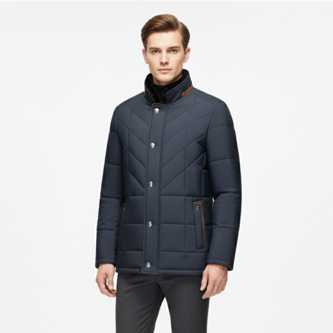 Men’s Quilted Stand Collar Jacket – Warm Padded Winter Coat