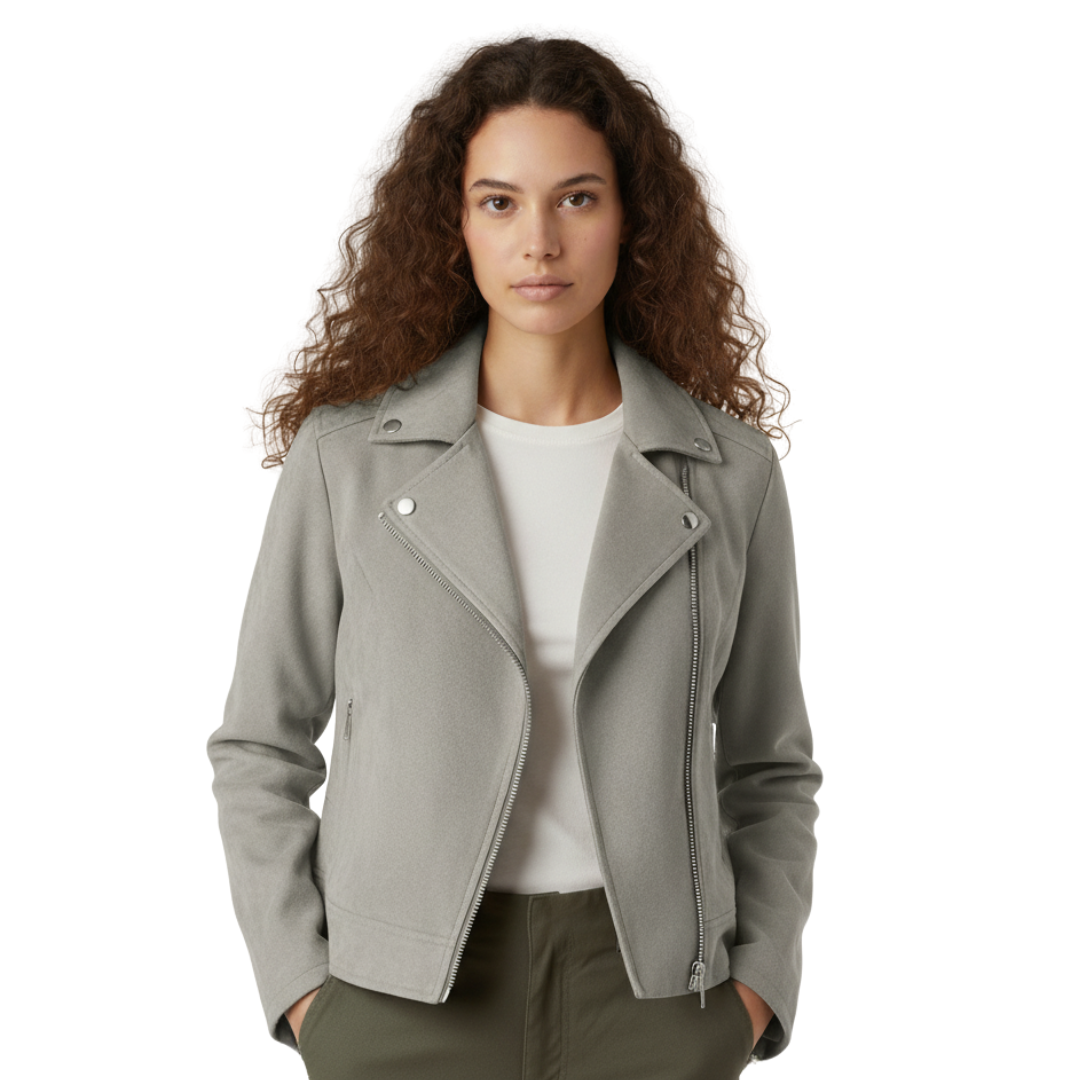 Women’s Suede-look Biker Jacket – Soft-Edge Moto Coat