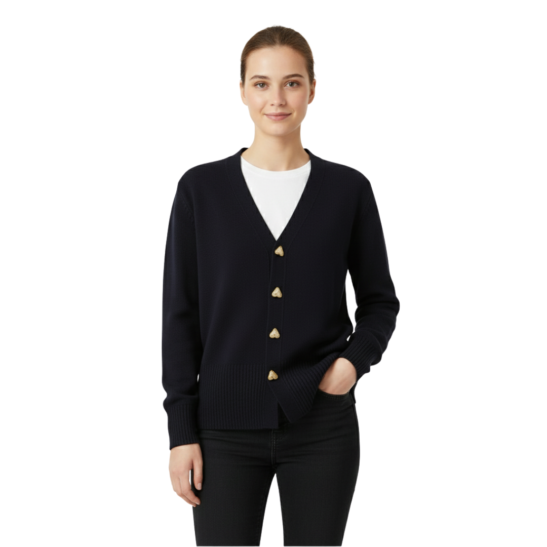Women’s Heart-Button Knit Cardigan – Soft V-Neck Sweater