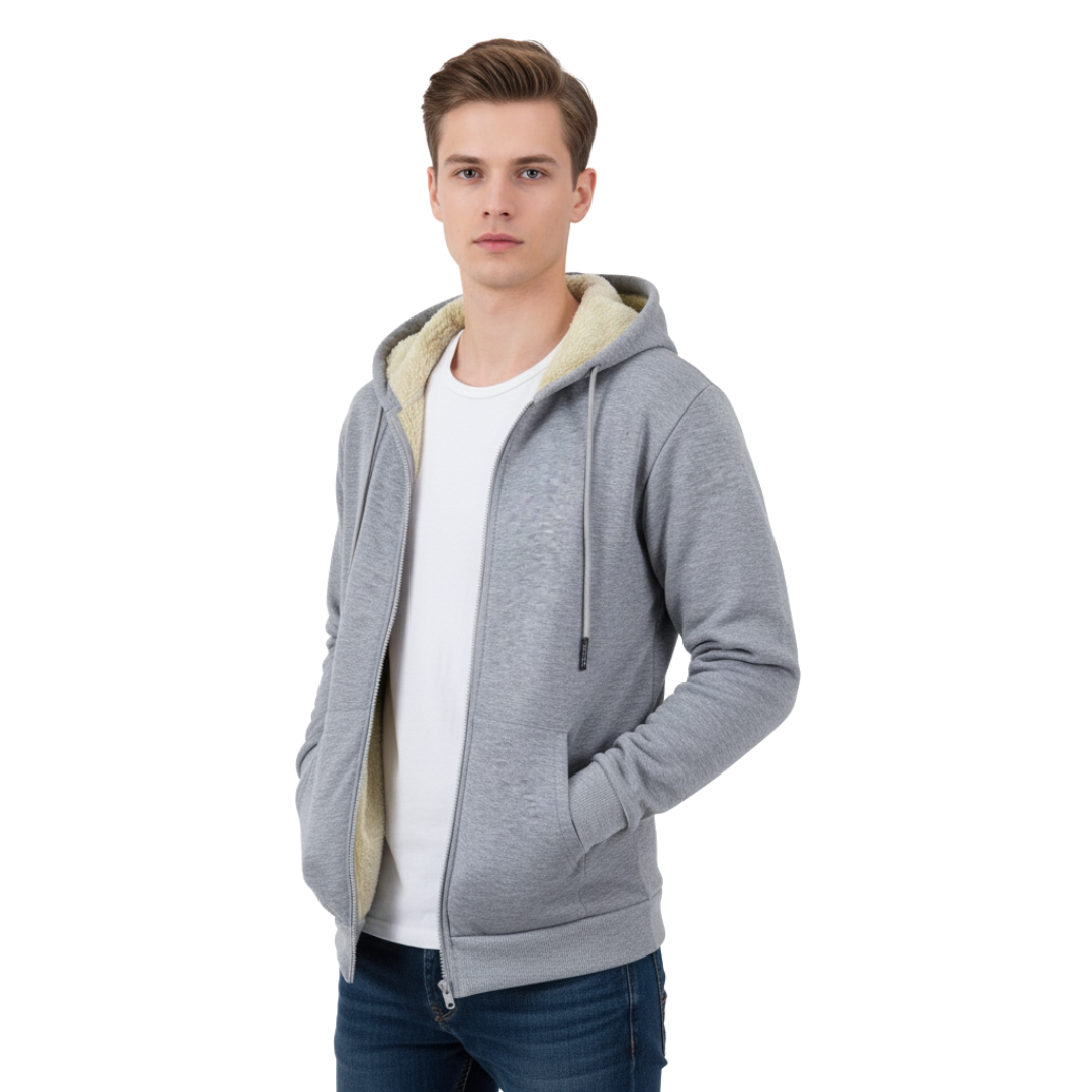Men’s Thermal Fleece Zip-Up Hoodie – Warm Sherpa-Lined Winter Jacket