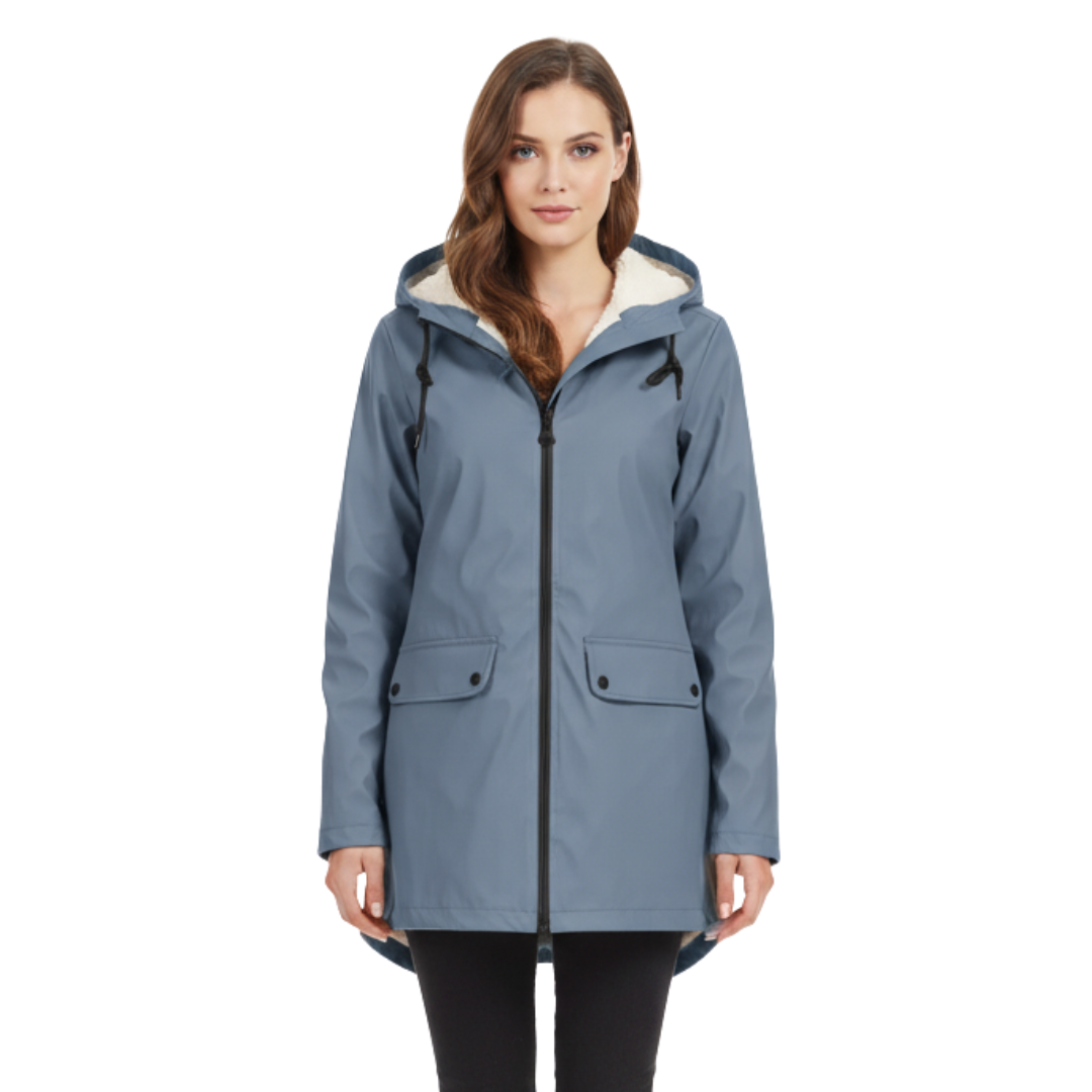 Women’s Fleece-Lined Waterproof Hooded Coat – Warm Winter Rain Jacket