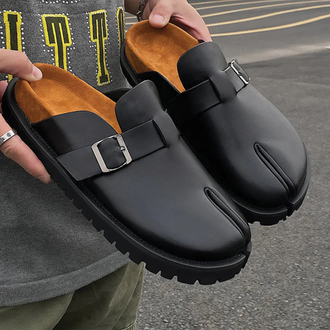 Leather Mules – Tabi Buckle Loafers