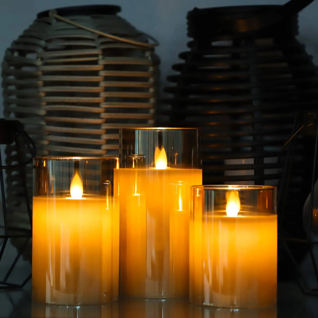 LED Flameless Candle Set with Real Wax & Remote Control – GlowLuxe Trio