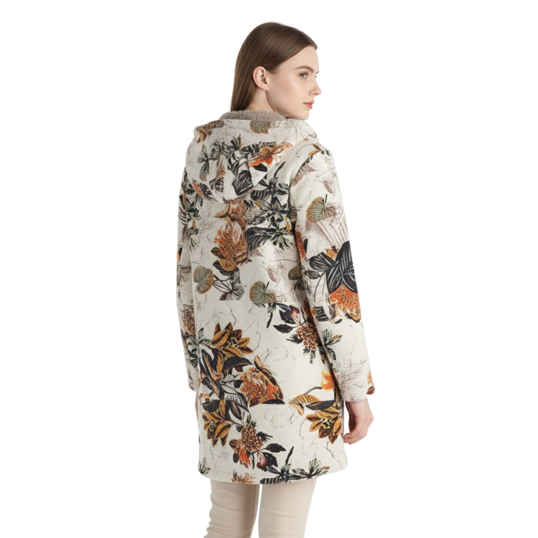Women’s Lined Winter Parka with Hood – Becca Floral Patch Fleece Coat